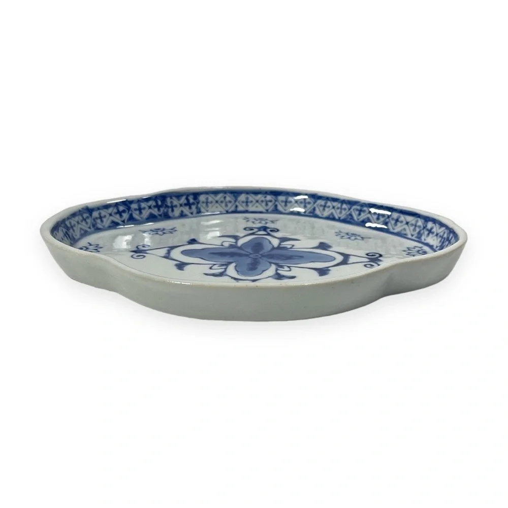 Vintage Porcelain Miniature Tea‎ Set Tray Blue White Trinket Dish Delft Style